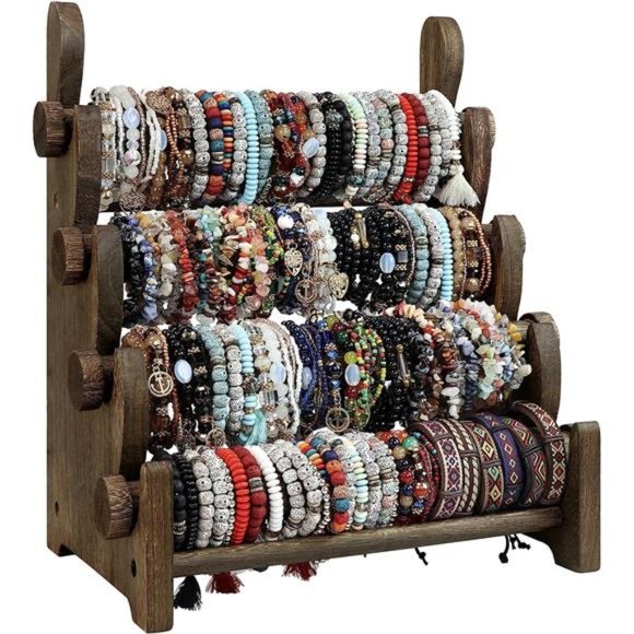 4Tier Wooden Bracelet Holder,Bangle Watch Necklace Display Storage JewelryHolder - Picture 1 of 6
